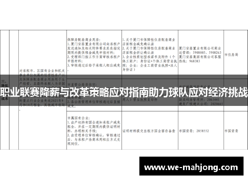 职业联赛降薪与改革策略应对指南助力球队应对经济挑战